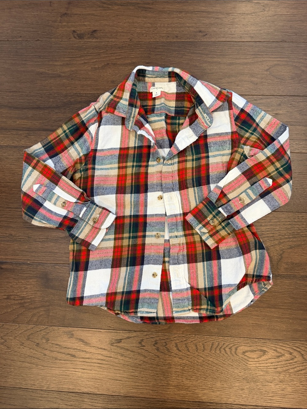 Crewcuts Plaid Button-Down Shirt - Red, Green & White Size 8 - C17-053